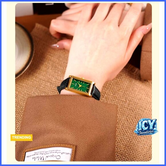 Rose Gold Rectangle Analog Quartz Watch with Leather Strap main image 4